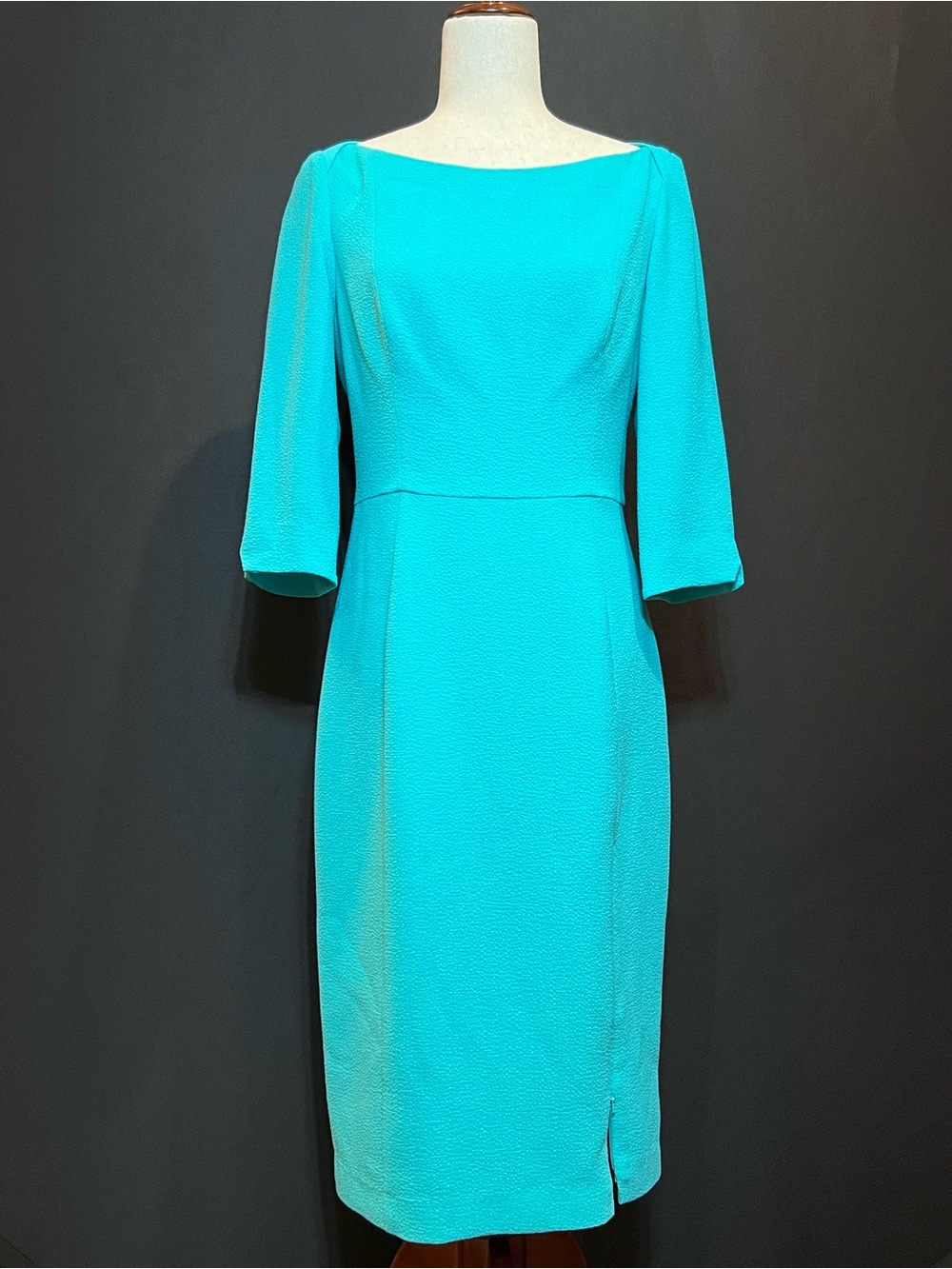 Black Halo Turquoise Teal Sheath Dress 3/4 Sleeve Career Cocktail Dress - Picture 12 of 16